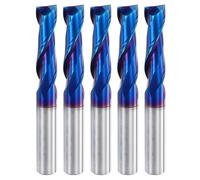 sourcing map 5pcs Spiral Router Bit, 6mm Cut Dia. Up Cut 2-Flute Solid Carbide End Mill with 6mm Shank for CNC Wood Carving Engraving, 22mm Cut Length, Blue Nano Coated