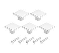 Sourcing Map 5Pcs Square Cabinet Knobs, 1.2 Inch Silver Aluminum Alloy Solid Drawer Knobs Handle Pulls for Kitchen Cabinets Bedroom Dresser Wardrobe