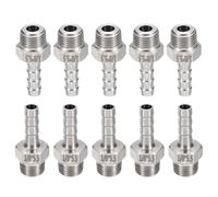 sourcing map 5pcs Stainless Steel Barbed Fitting 1/8" NPT Male to 3/16" Hose ID for Home Brew Pipe Fitting Direct Thread Tower Connector Durable Construction