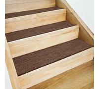 sourcing map 5pcs Stair Treads Non-Slip 20cm x 55cm Polyester Washable Reusable Adhesive Anti Slip Carpet Treads for Stair Steps, Brown