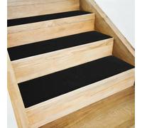 sourcing map 5pcs Stair Treads Non-Slip 20cm x 76cm Polyester Washable Reusable Adhesive Anti Slip Carpet Tread for Stair Steps, Black