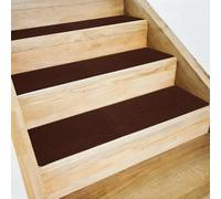 sourcing map 5pcs Stair Treads Non-Slip 20cm x 76cm Polyester Washable Reusable Adhesive Anti Slip Carpet Tread for Stair Steps, Brown
