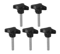 sourcing map 5pcs Star Clamping Knobs M10 x 55mm Metric Male Thread 60mm 4-Point Plastic Head Threaded Stud Knob Hand Tightening Thumb Screw Jig Handle, Black
