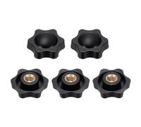 sourcing map 5pcs Star Clamping Nuts M10 Female Thread 38mm 6-Point Plastic Head Brass Insert Non-Through Hole Screw-in Threaded Knob Hand Tightening Clamping Handles, Black