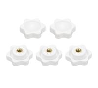 sourcing map 5pcs Star Clamping Nuts M4 Female Thread 25mm 6-Point Plastic Head Brass Insert Non-Through Hole Screw-in Threaded Knob Hand Tightening Clamping Handles, White