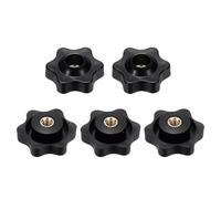 sourcing map 5pcs Star Clamping Nuts M4 Female Thread 25mm 6-Point Plastic Head Brass Insert Through Hole Screw-in Threaded Knob Hand Tightening Clamping Handles, Black