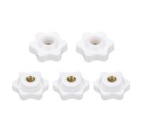sourcing map 5pcs Star Clamping Nuts M5 Female Thread 25mm 6-Point Plastic Head Brass Insert Through Hole Screw-in Threaded Knob Hand Tightening Clamping Handles, White