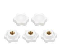 sourcing map 5pcs Star Clamping Nuts M6 Female Thread 25mm 6-Point Plastic Head Brass Insert Non-Through Hole Screw-in Threaded Knob Hand Tightening Clamping Handles, White