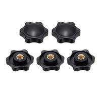 sourcing map 5pcs Star Clamping Nuts M6 Female Thread 32mm 6-Point Plastic Head Brass Insert Non-Through Hole Screw-in Threaded Knob Hand Tightening Clamping Handles, Black