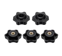 sourcing map 5pcs Star Clamping Nuts M6 Female Thread 38mm 6-Point Plastic Head Brass Insert Through Hole Screw-in Threaded Knob Hand Tightening Clamping Handles, Black