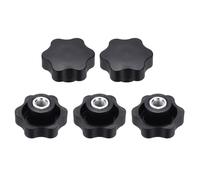 sourcing map 5pcs Star Knobs M10 Female Thread 48mm 6-Point Plastic Head Iron Insert Non-Through Hole Screw-in Threaded Knob Hand Tightening Clamping Handles, Black