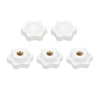 sourcing map 5pcs Star Knobs M5 Female Thread 25mm 6-Point Plastic Head Brass Insert Non-Through Hole Screw-in Threaded Knob Hand Tightening Clamping Handles, White