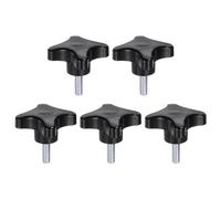 sourcing map 5pcs Star Knobs M8 x 25mm Male Thread Plastic 4-Star Stud Knob Hand Tightening Clamping Screw Replacement Threaded Handle, Black