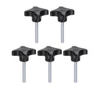 sourcing map 5pcs Star Knobs M8 x 55mm Male Thread Plastic 4-Star Stud Knob Hand Tightening Clamping Screw Replacement Threaded Handle, Black