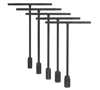 sourcing map 5pcs T-Handle Wrench Socket 15/16/17/18/19mm Metric High Carbon Steel 6-Point Spanner Socket with Long Reach for Motorcycle Bicycle Car Repair, Gray-Black