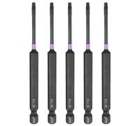 sourcing map 5pcs T10 Torx Head Impact Screwdriver Bits 1/4" Hex Shank 4" (100mm) Long Magnetic No Hole Tamper Proof 6 Point Star Screw Driver Drill Bits Phosphate S2 Steel Power Tools