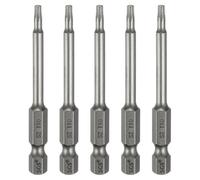 sourcing map 5pcs T10 Torx Head Screwdriver Bit 1/4" Hex Shank 2.6" (65mm) Long Magnetic No Hole Tip Tamper Proof 6 Point Star Screw Driver Drill Bits S2 Steel Industrial Power Screwdrivers