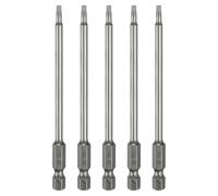 sourcing map 5pcs T10 Torx Head Screwdriver Bit 1/4" Hex Shank 4" (100mm) Long Magnetic No Hole Tip Tamper Proof 6 Point Star Screw Driver Drill Bits S2 Steel Industrial Power Screwdrivers