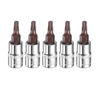 sourcing map 5pcs T20 Torx Bit Socket 1/4" Square Drive Star 6 Point S2 & CR-V Steel Socket Ratchet Wrench Bits, Silver Red