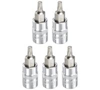 sourcing map 5pcs T27 Torx Bit Socket 3/8" Drive 2" (48mm) Long CR-V Steel 6 Point Star Screw Driver Drill Bit Socket Wrench for Torx Head Screws Bolts, Silver