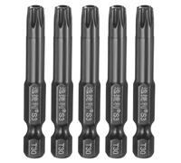 sourcing map 5pcs T30 Security Torx Head Screwdriver Bit 1/4" Hex Shank 2" (50mm) Long Magnetic Tamper Proof 6 Point Star Screw Driver Drill Bit S3 Steel Mirror Polished Power Tool with Hole
