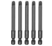 sourcing map 5pcs T30 Security Torx Head Screwdriver Bit 1/4" Hex Shank 3" (75mm) Long Magnetic Tamper Proof 6 Point Star Screw Driver Drill Bit S3 Steel Mirror Polished Power Tool with Hole