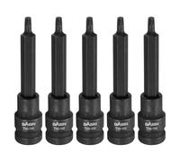 sourcing map 5pcs T30 Torx Bit Socket 100mm/3.94" Length 1/2" Square Drive Star 6 Point Extension Impact Bit Power Nut Driver Set S2 Steel Socket Ratchet Wrench Bits, Black