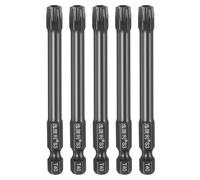 sourcing map 5pcs T40 Security Torx Head Screwdriver Bit 1/4" Hex Shank 3" (75mm) Long Magnetic Tamper Proof 6 Point Star Screw Driver Drill Bit S3 Steel Mirror Polished Power Tool with Hole