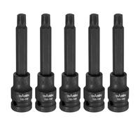 sourcing map 5pcs T50 Torx Bit Socket 100mm/3.94" Length 1/2" Square Drive Star 6 Point Extension Impact Bit Power Nut Driver Set S2 Steel Socket Ratchet Wrench Bits, Black