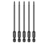sourcing map 5pcs T7 Security Torx Head Screwdriver Bit 1/4" Hex Shank 4" (100mm) Long Magnetic Tamper Proof 6 Point Star Screw Driver Drill Bit S3 Steel Mirror Polished Power Tool with Hole