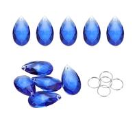 sourcing map 5Pcs Teardrop Crystal Beads, 38mm K9 Glass Hanging Chandelier Bead Prisms Part with 304 Stainless Steel Ring for Crystal Chandelier Lamp Pendant Jewelry, Blue