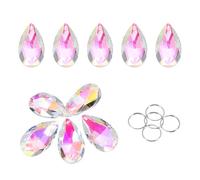 sourcing map 5Pcs Teardrop Crystal Beads, 38mm K9 Glass Hanging Chandelier Bead Prisms Part with 304 Stainless Steel Ring for Crystal Chandelier Lamp Pendant Jewelry, AB Color