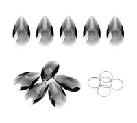 sourcing map 5Pcs Teardrop Crystal Beads, 38mm K9 Glass Hanging Chandelier Bead Prisms Part with 304 Stainless Steel Ring for Crystal Chandelier Lamp Pendant Jewelry, Clear Black