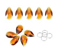 sourcing map 5Pcs Teardrop Crystal Beads, 38mm K9 Glass Hanging Chandelier Bead Prisms Part with 304 Stainless Steel Ring for Crystal Chandelier Lamp Pendant Jewelry, Amber Color