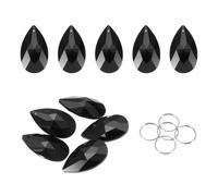 sourcing map 5Pcs Teardrop Crystal Beads, 38mm K9 Glass Hanging Chandelier Bead Prisms Part with 304 Stainless Steel Ring for Crystal Chandelier Lamp Pendant Jewelry, Black