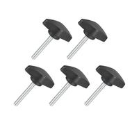 sourcing map 5Pcs Tee Wing Knobs Thumb Screws, M5 x 35mm Clamping Screw Knob Male Thread Carbon Steel T Shaped Thumb Screws Handle 36mm Dia. for Hand Tightening Knob Replacement, Black