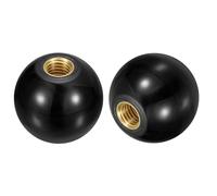 sourcing map 5Pcs Threaded Ball Knobs, M12 Female Thread Thermoset Ball Knob 40mm Dia Round Operation Ball Handles with Copper Insert for Machine Lever Handle, Black