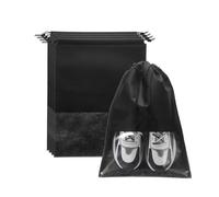 sourcing map 5pcs Travel Shoe Bags Non-Woven Drawstring Organizers Bags Dustproof Portable Travel Shoe Storage Bags with Clear Window Fit Men and Women for Travel Sport Home Use, Black