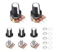 sourcing map 5Pcs WH-148 Potentiometer 3Pins B100K Ohm Linear Taper Rotary Potentiometer XH2.54 Variable Resistor Potentiometers with 5 Plastic Knobs for Audio Equipment, DIY Electronics