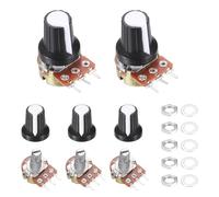 sourcing map 5Pcs WH-148 Potentiometer 3Pins B10K Ohm Linear Taper Rotary Potentiometer XH2.54 Variable Resistor Potentiometers with 5 Plastic Knobs for Audio Equipment, DIY Electronics
