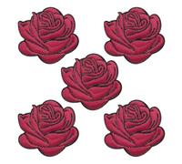 sourcing map 5Pcs Wine Red Rose Embroidered Patch Appliques,3D Flower Sew/Iron on Patches