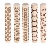 sourcing map 5pcs Wood Clay Roller 10cm Flower Paw Print Hexagon Star Fan Pattern Rolling Pins Pottery Tools Wood Grain Texture Rollers for Clay Baking Dough Playdough DIY