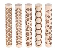 sourcing map 5pcs Wood Clay Roller 10cm Hexagon Star Fan Heart Leaf Pattern Rolling Pins Pottery Tools Wood Grain Texture Rollers for Clay Baking Dough Playdough DIY