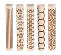 sourcing map 5pcs Wood Clay Roller 10cm Lines Flower Paw Print Hexagon Pattern Rolling Pins Pottery Tools Wood Grain Texture Rollers for Clay Baking Dough Playdough DIY