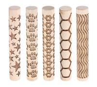 sourcing map 5pcs Wood Clay Roller 10cm Lines Flower Paw Print Hexagon Star Pattern Rolling Pins Pottery Tools Wood Grain Texture Rollers for Clay Baking Dough Playdough DIY
