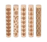 sourcing map 5pcs Wood Clay Roller 4" Water Wave Pattern Rolling Pins Wood Rollers Pottery Tools Wood Grain Texture Rollers for Clay Baking Dough Playdough DIY