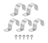 sourcing map 5Set 32mm Pipe Strap, 1 Hole Pipe Clamp 304 Stainless Steel Rigid Conduit Clamp U Bracket Heavy Duty with Self-Tapping Screws for Tube Installation, Silver