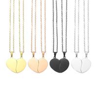 sourcing map 5Set Broken Heart Pendant Couple Necklace, Stainless Steel Engravable Best Friend Forever Pendant Adjustable Matching Necklace Two Half Hearts Charm(1.1", Silver/Golden/Rose Gold)
