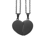 sourcing map 5Set Broken Heart Pendant Couple Necklace, Stainless Steel Engravable Best Friend Forever Pendant Adjustable Matching Necklace Two Half Hearts Charm(1.1", Black)