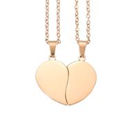 sourcing map 5Set Broken Heart Pendant Couple Necklace, Stainless Steel Engravable Best Friend Forever Pendant Adjustable Matching Necklace Two Half Hearts Charm(1.1", Rose Gold)